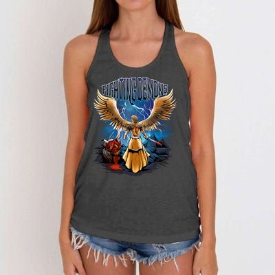 Fighting Demons Angel In Action Women's Knotted Racerback Tank