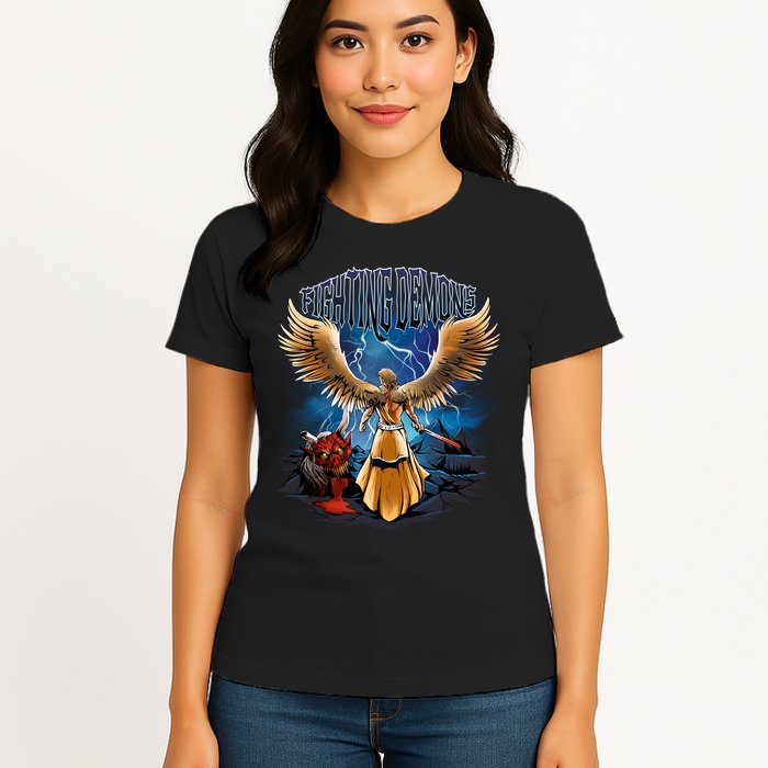 Fighting Demons Angel In Action Womens T-Shirt