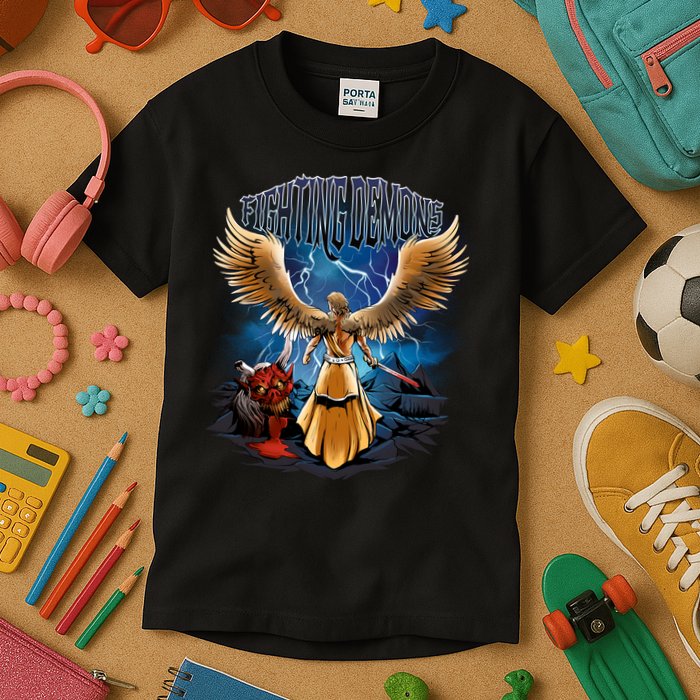 Fighting Demons Angel In Action Kids T-Shirt