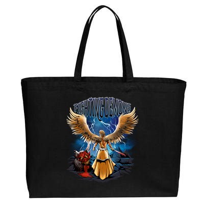 Fighting Demons Angel In Action Cotton Canvas Jumbo Tote