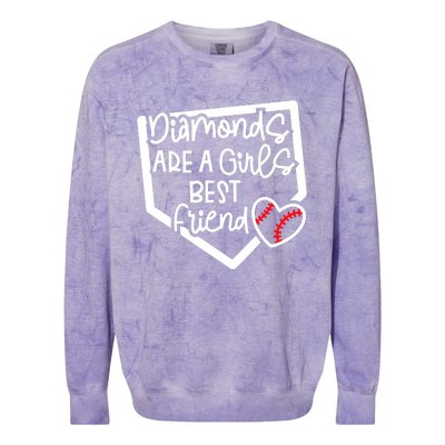 Funny Diamonds Are A Girls Best Friend Baseball Softball Mom Colorblast Crewneck Sweatshirt