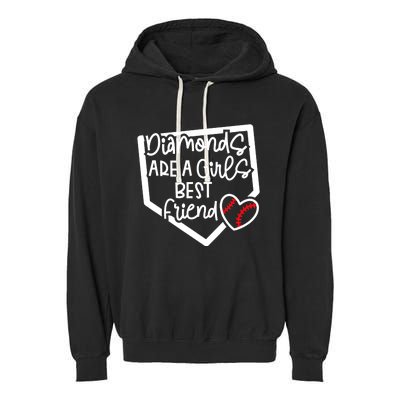 Funny Diamonds Are A Girls Best Friend Baseball Softball Mom Garment-Dyed Fleece Hoodie