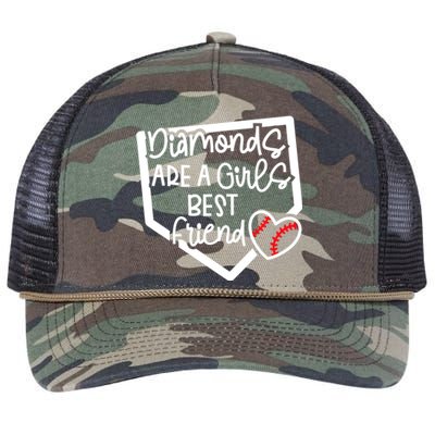 Funny Diamonds Are A Girls Best Friend Baseball Softball Mom Retro Rope Trucker Hat Cap