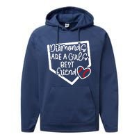 Funny Diamonds Are A Girls Best Friend Baseball Softball Mom Performance Fleece Hoodie