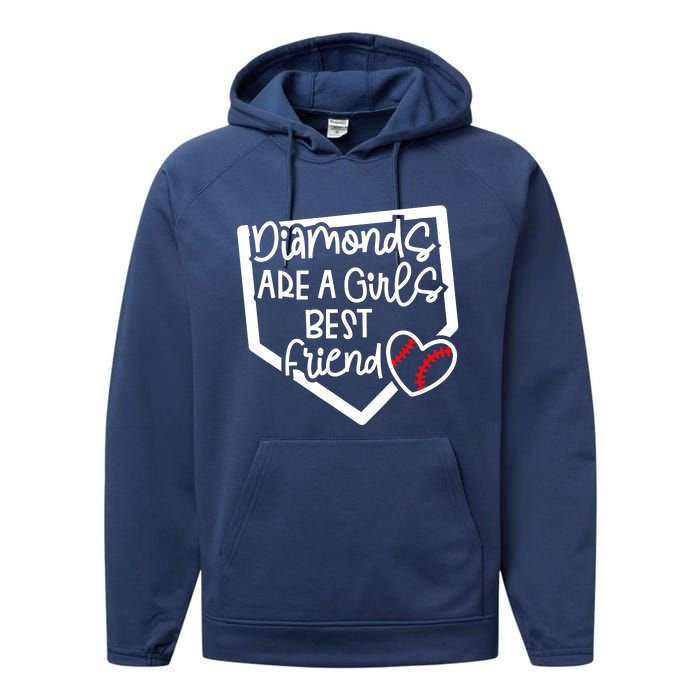 Funny Diamonds Are A Girls Best Friend Baseball Softball Mom Performance Fleece Hoodie