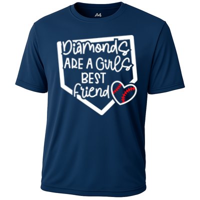 Funny Diamonds Are A Girls Best Friend Baseball Softball Mom Cooling Performance Crew T-Shirt