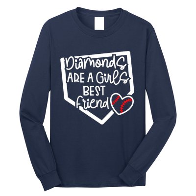 Funny Diamonds Are A Girls Best Friend Baseball Softball Mom Long Sleeve Shirt