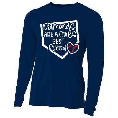 Funny Diamonds Are A Girls Best Friend Baseball Softball Mom Cooling Performance Long Sleeve Crew