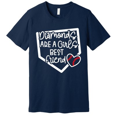 Funny Diamonds Are A Girls Best Friend Baseball Softball Mom Premium T-Shirt