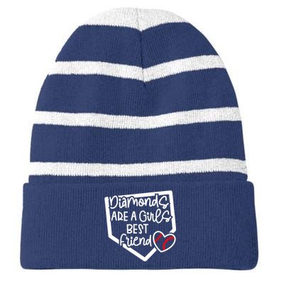 Funny Diamonds Are A Girls Best Friend Baseball Softball Mom Striped Beanie with Solid Band