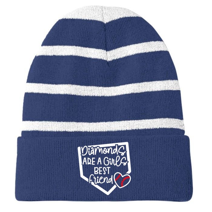 Funny Diamonds Are A Girls Best Friend Baseball Softball Mom Striped Beanie with Solid Band