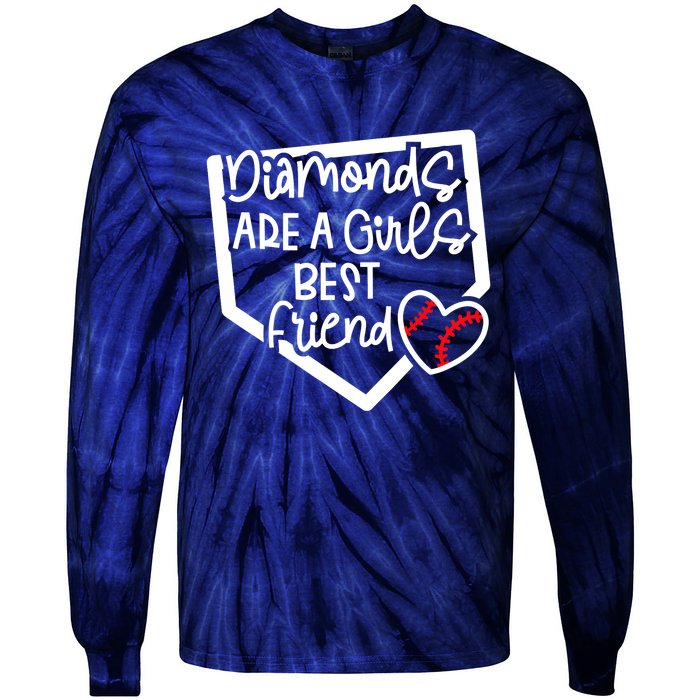 Funny Diamonds Are A Girls Best Friend Baseball Softball Mom Tie-Dye Long Sleeve Shirt