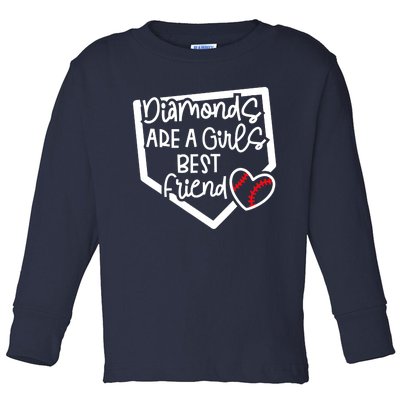 Funny Diamonds Are A Girls Best Friend Baseball Softball Mom Toddler Long Sleeve Shirt