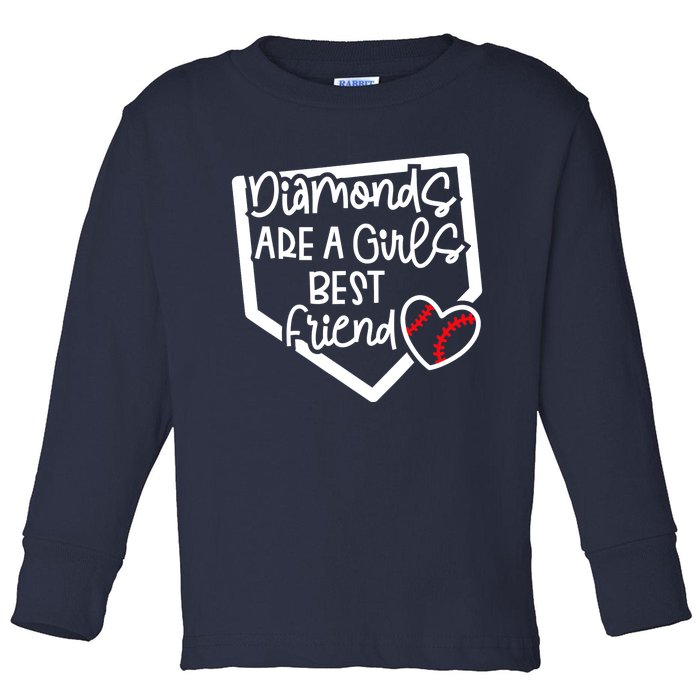 Funny Diamonds Are A Girls Best Friend Baseball Softball Mom Toddler Long Sleeve Shirt