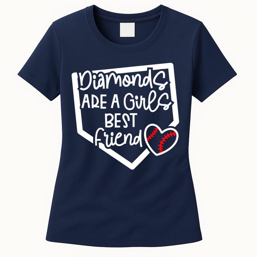Funny Diamonds Are A Girls Best Friend Baseball Softball Mom Womens T-Shirt
