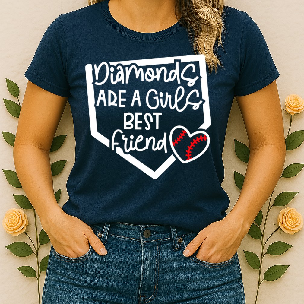 Funny Diamonds Are A Girls Best Friend Baseball Softball Mom Womens T-Shirt