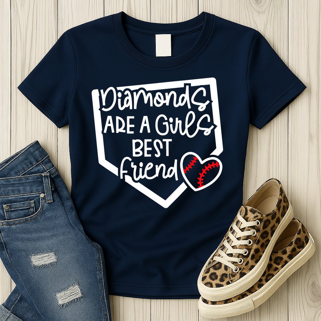 Funny Diamonds Are A Girls Best Friend Baseball Softball Mom Womens T-Shirt