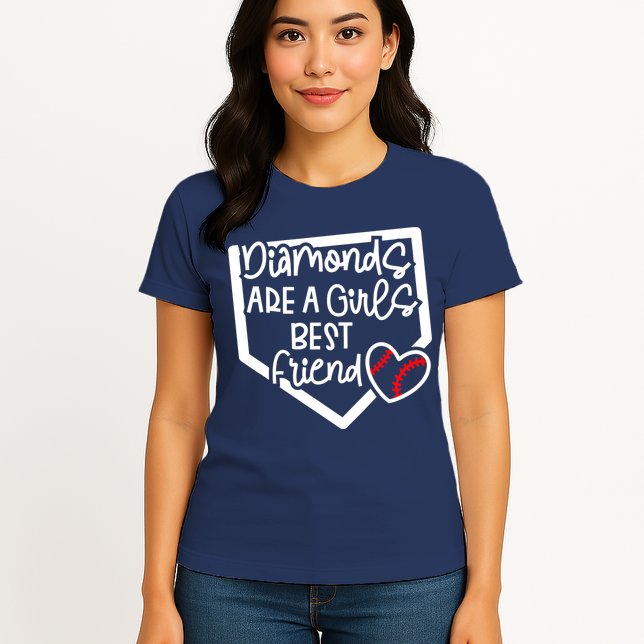 Funny Diamonds Are A Girls Best Friend Baseball Softball Mom Womens T-Shirt