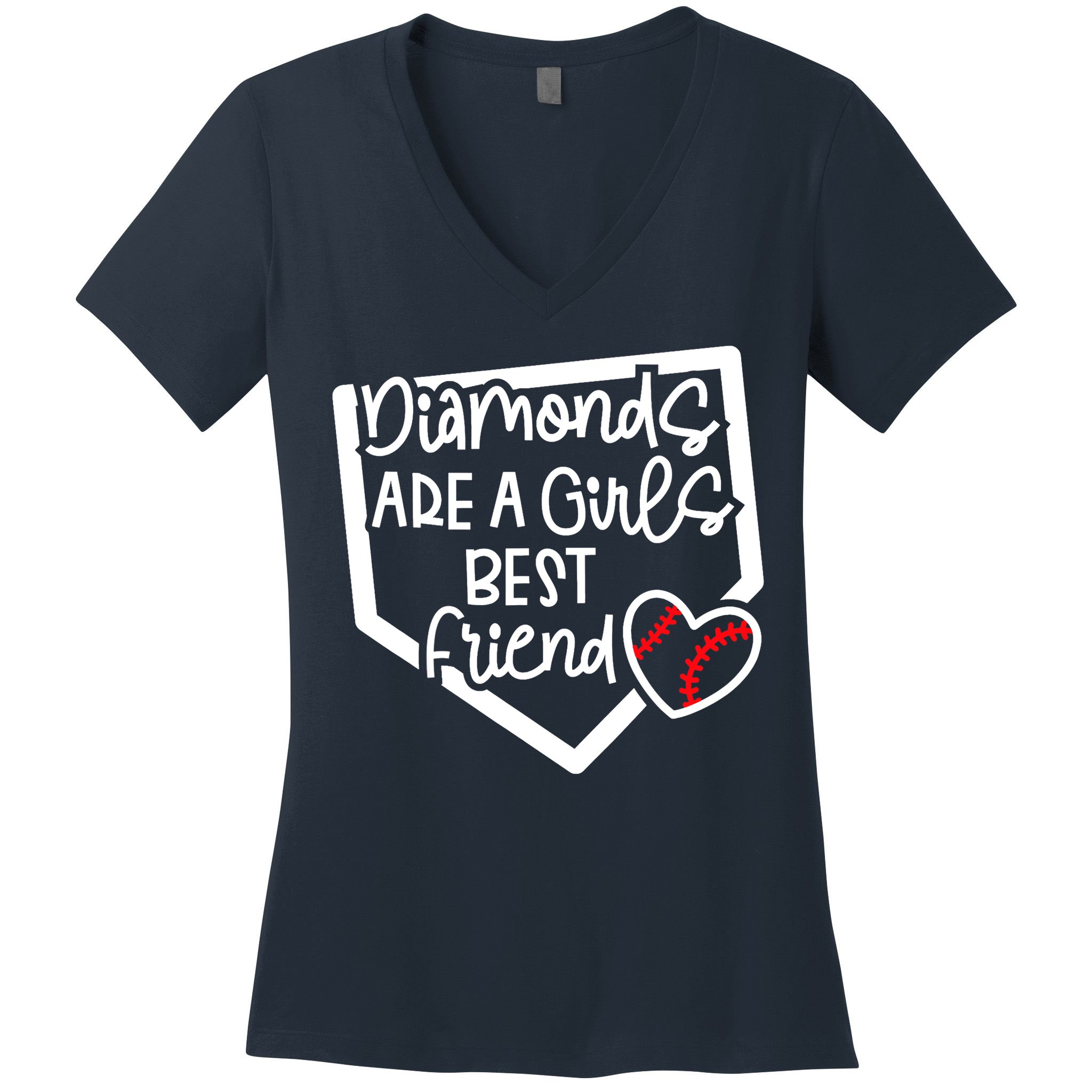 Funny Diamonds Are A Girls Best Friend Baseball Softball Mom Women's V-Neck T-Shirt