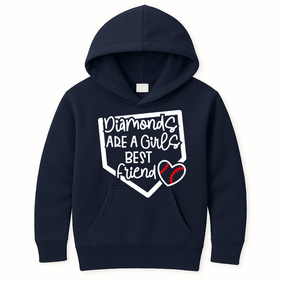 Funny Diamonds Are A Girls Best Friend Baseball Softball Mom Kids Hoodie