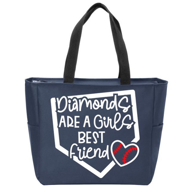Funny Diamonds Are A Girls Best Friend Baseball Softball Mom Zip Tote Bag