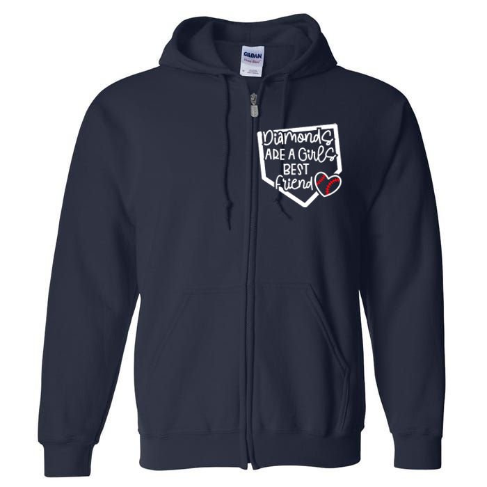 Funny Diamonds Are A Girls Best Friend Baseball Softball Mom Full Zip Hoodie