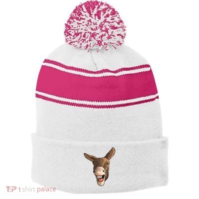 Funny Donkey Art For Donkey Lover Farm Animal Stripe Pom Pom Beanie