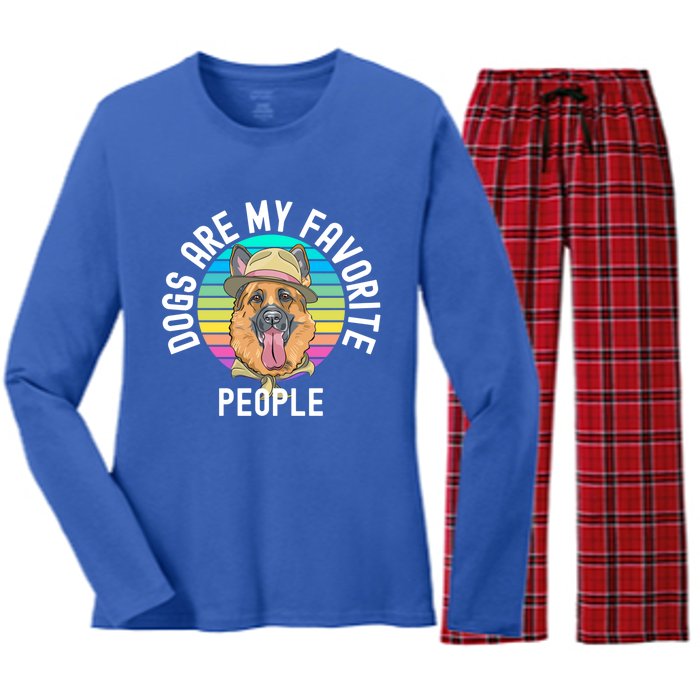 Funny Dogs Are My Favorite People Gift Women's Long Sleeve Flannel Pajama Set 