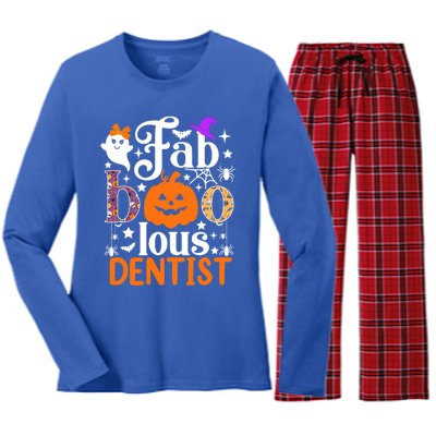 Faboolous Dentisgift Boo Dental Hygienist Halloween Cool Gift Women's Long Sleeve Flannel Pajama Set 