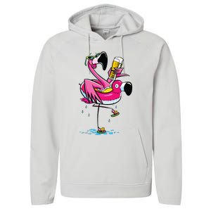 Flamingo Drinking Beer Summer T Funny Beer Lover Gift Performance Fleece Hoodie