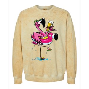 Flamingo Drinking Beer Summer T Funny Beer Lover Gift Colorblast Crewneck Sweatshirt