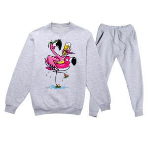 Flamingo Drinking Beer Summer T Funny Beer Lover Gift Premium Crewneck Sweatsuit Set