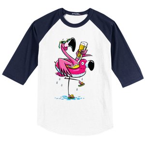 Flamingo Drinking Beer Summer T Funny Beer Lover Gift Baseball Sleeve Shirt