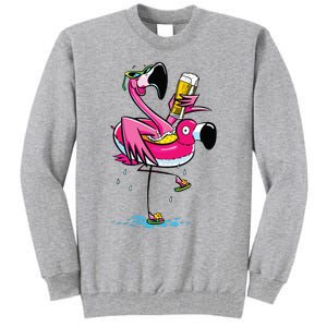 Flamingo Drinking Beer Summer T Funny Beer Lover Gift Tall Sweatshirt