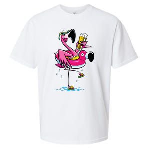 Flamingo Drinking Beer Summer T Funny Beer Lover Gift Sueded Cloud Jersey T-Shirt