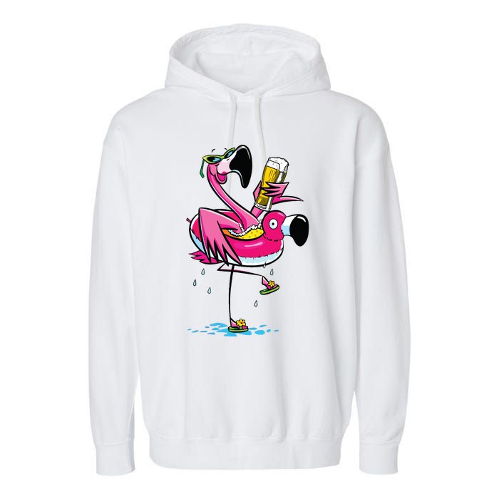 Flamingo Drinking Beer Summer T Funny Beer Lover Gift Garment-Dyed Fleece Hoodie