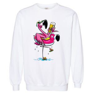 Flamingo Drinking Beer Summer T Funny Beer Lover Gift Garment-Dyed Sweatshirt