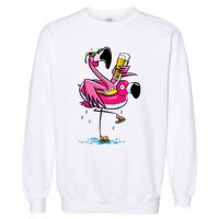 Flamingo Drinking Beer Summer T Funny Beer Lover Gift Garment-Dyed Sweatshirt