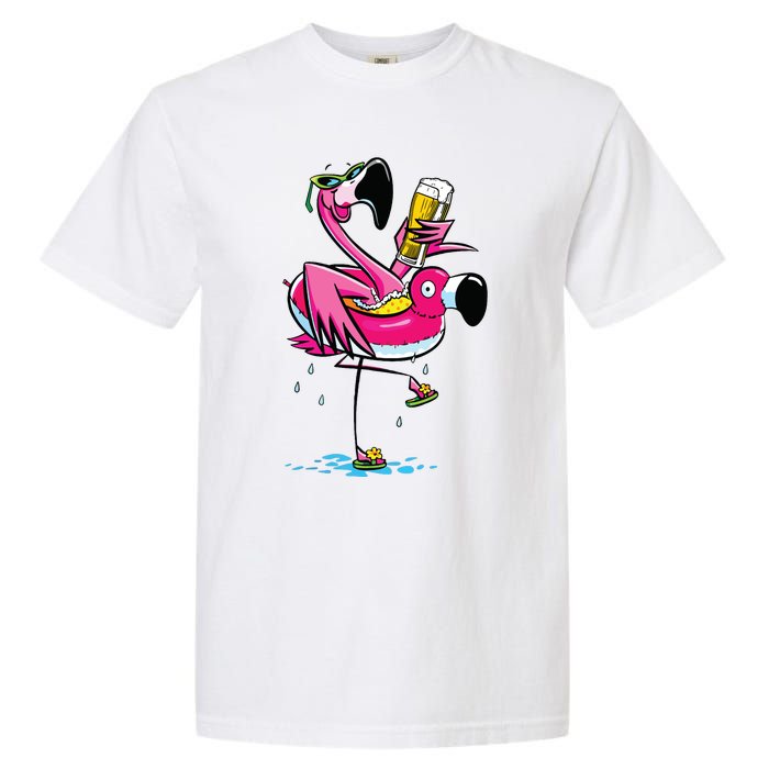 Flamingo Drinking Beer Summer T Funny Beer Lover Gift Garment-Dyed Heavyweight T-Shirt