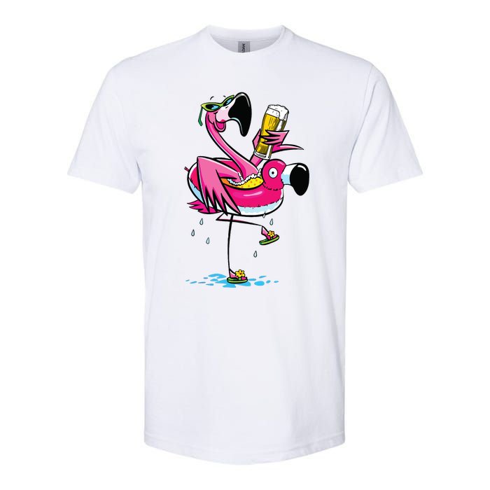 Flamingo Drinking Beer Summer T Funny Beer Lover Gift Softstyle CVC T-Shirt