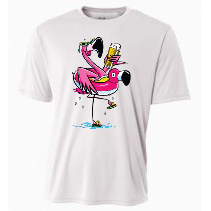 Flamingo Drinking Beer Summer T Funny Beer Lover Gift Cooling Performance Crew T-Shirt