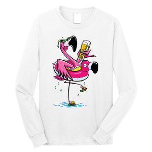 Flamingo Drinking Beer Summer T Funny Beer Lover Gift Long Sleeve Shirt