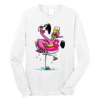 Flamingo Drinking Beer Summer T Funny Beer Lover Gift Long Sleeve Shirt