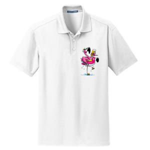 Flamingo Drinking Beer Summer T Funny Beer Lover Gift Dry Zone Grid Polo