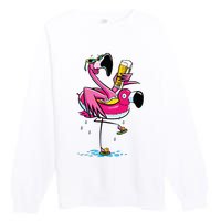 Flamingo Drinking Beer Summer T Funny Beer Lover Gift Premium Crewneck Sweatshirt