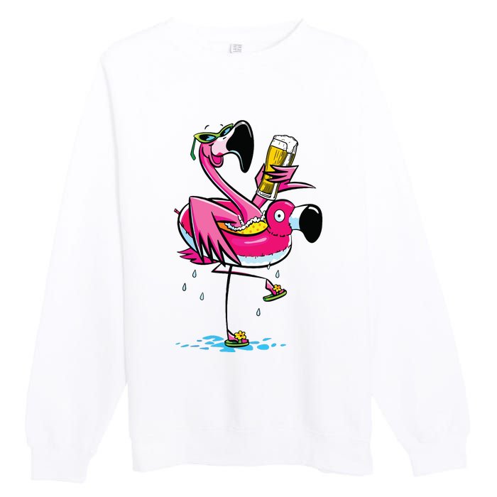 Flamingo Drinking Beer Summer T Funny Beer Lover Gift Premium Crewneck Sweatshirt