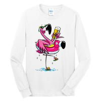 Flamingo Drinking Beer Summer T Funny Beer Lover Gift Tall Long Sleeve T-Shirt