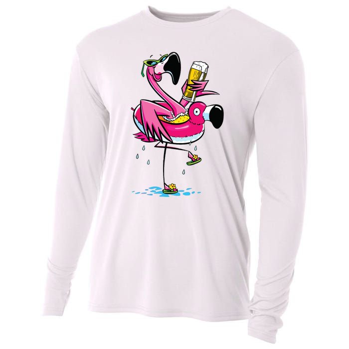 Flamingo Drinking Beer Summer T Funny Beer Lover Gift Cooling Performance Long Sleeve Crew