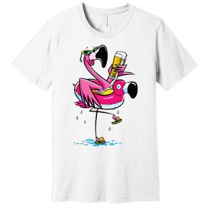 Flamingo Drinking Beer Summer T Funny Beer Lover Gift Premium T-Shirt