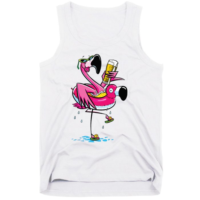 Flamingo Drinking Beer Summer T Funny Beer Lover Gift Tank Top